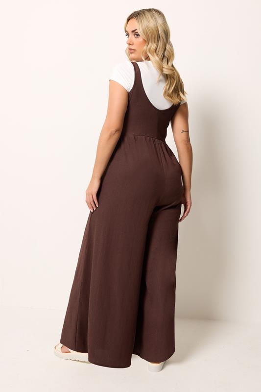 YOURS Plus Size Chocolate Brown Textured Jumpsuit | Yours Clothing 2