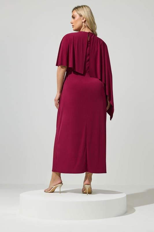 YOURS LONDON Plus Size Burgundy Red Maxi Cape Dress | Yours Clothing 2