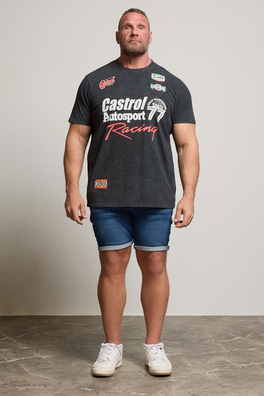 BadRhino Big & Tall Black Acid Wash Printed 'Castrol' T-Shirt | BadRhino 1