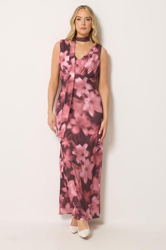LTS Tall Women's Pink Floral Scarf Detail Maxi Dress | Long Tall Sally 2