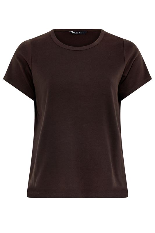 YOURS Plus Size Chocolate Brown Interlock T-Shirt | Yours Clothing 5