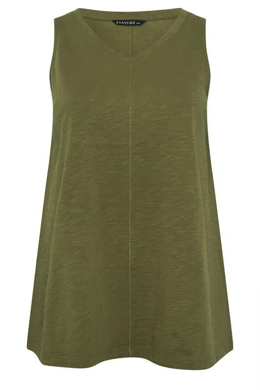 EVANS Plus Size Khaki Green Premium Cotton Vest Top | Evans 6