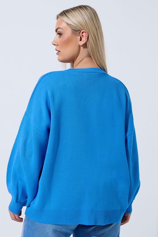 LIMITED COLLECTION Plus Size Blue Balloon Sleeve Knitted Cardigan | Yours Clothing 4