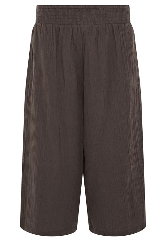PixieGirl Petite Women's Chocolate Brown Cotton Cheesecloth Cropped Wide Leg Trousers | PixieGirl 5