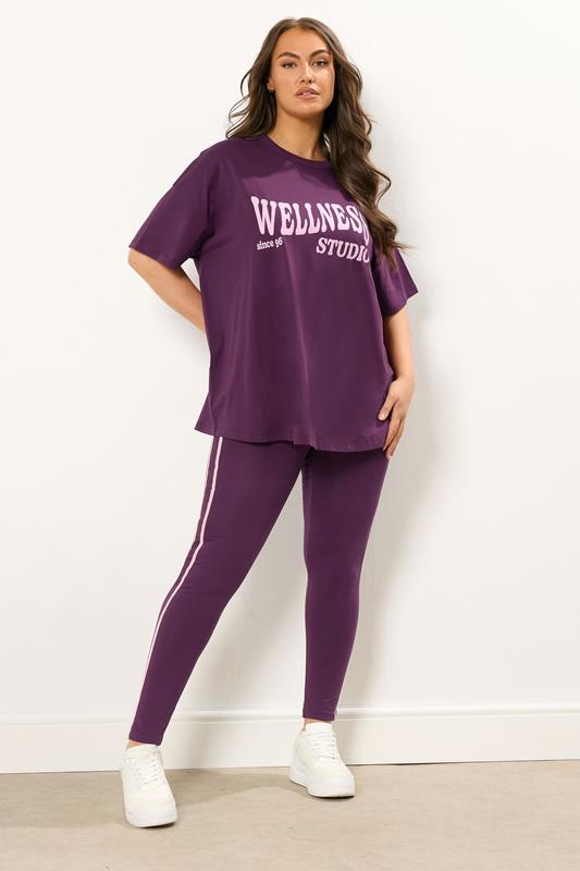 YOURS ACTIVE Plus Size Burgundy Red Side Stripe Leggings | Yours Clothing 2