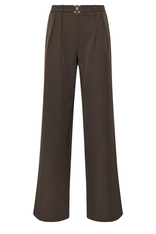 LTS Tall Women's Chocolate Brown Buckle Wide Leg Trousers | Long Tall Sally 5