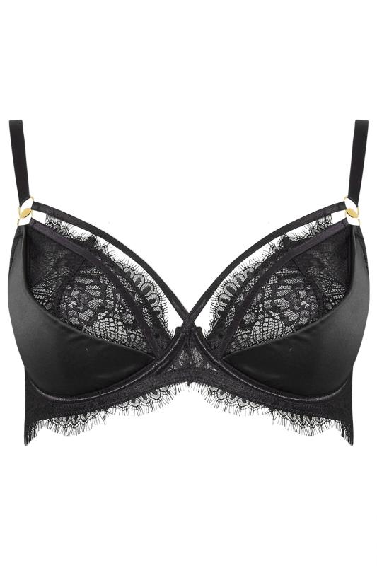  YOURS Curve Black Lace Strap Detail Satin Underwired Bra