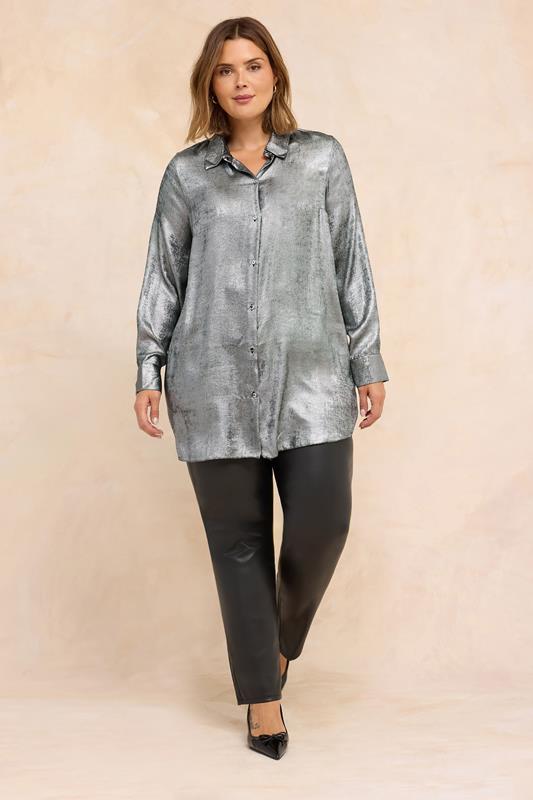 EVANS Plus Size Silver Metallic Long Sleeve Shirt | Evans  1