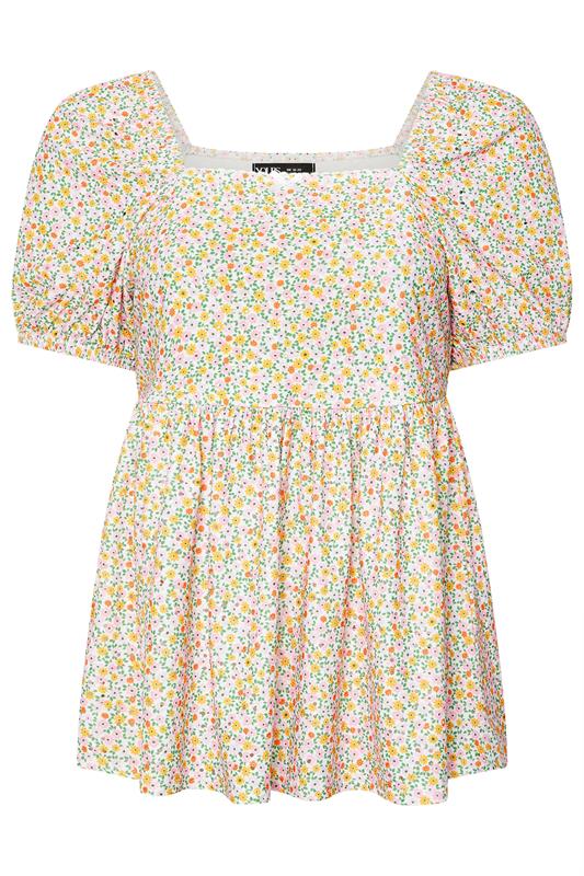 YOURS Plus Size Orange Floral Broderie Anglaise Peplum Top | Yours Clothing 7