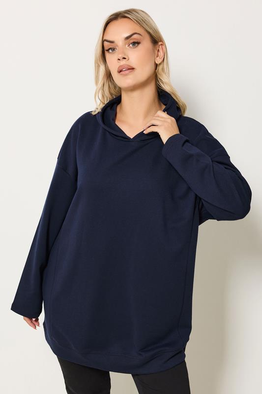 YOURS Plus Size Navy Blue Seam Detail Hoodie | Yours Clothing 1