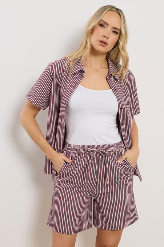 LTS Tall Burgundy Red Stripe Cotton Shorts