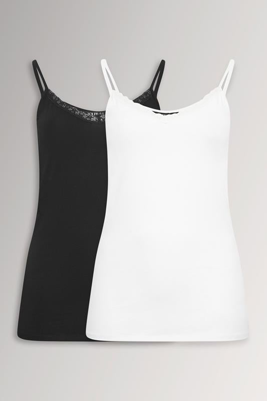  YOURSET 2 PACK Curve Black & White Lace Cami Tops