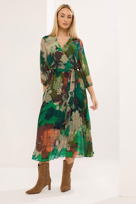 STAR Green Abstract Pleated Dress