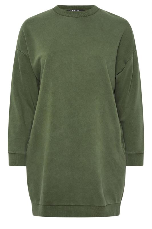YOURS Plus Size Khaki Green Pocket Sweatshirt Dress | Yours Clothing 5