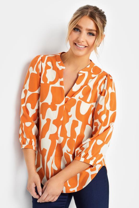 Women's  M&Co Orange Abstract Print 3/4 Sleeve Blouse