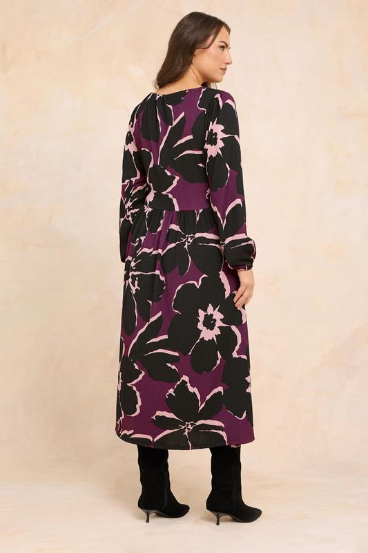 EVANS Plus Size Purple Floral Tie Neck Maxi Dress | Evans 2