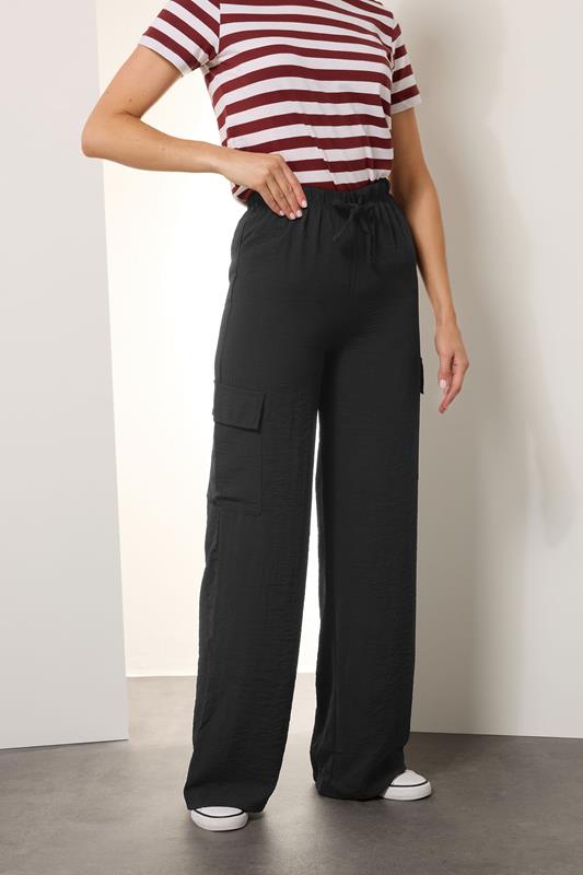 LTS Tall Women's Black Cargo Crepe Wide Leg Trousers | Long Tall Sally 1