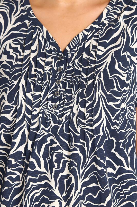 EVANS Plus Size Navy Blue Abstract Print Premium Cotton Henley Top | Evans 4