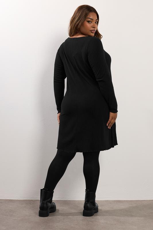 YOURS Plus Size Black Ribbed Tunic Mini Dress | Yours Clothing 4
