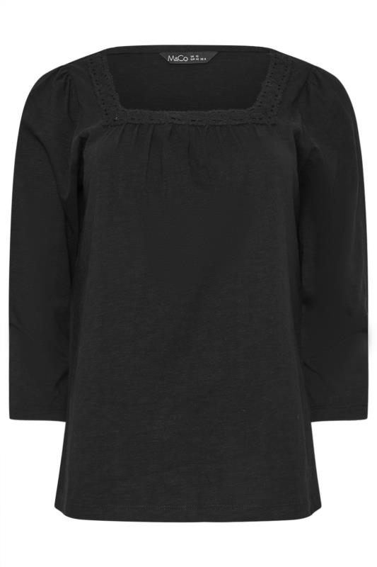M&Co Black Square Neck 3/4 Sleeve Top | M&Co 5