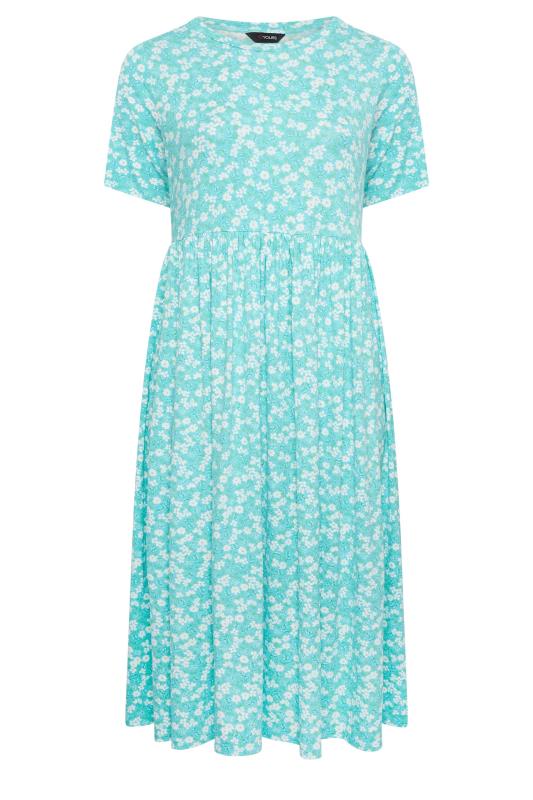YOURS Curve Plus Size Light Blue Floral Disty Print Smock Dress | Yours Clothing  6