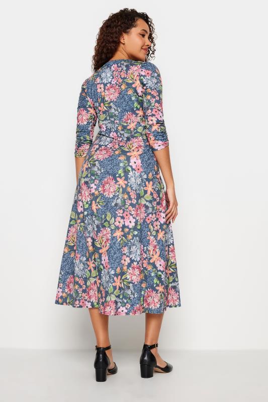 M&Co Blue Floral Print Belted Wrap Midi Dress | M&Co 3