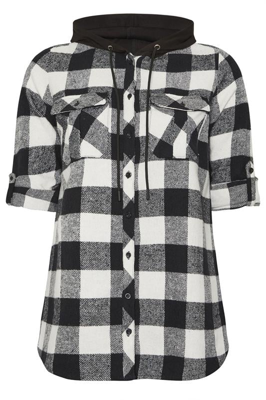YOURS Plus Size Black Hooded Check Shirt | Yours Clothing 5