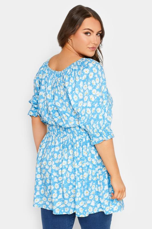 YOURS Plus Size Blue Floral Shirred Tie Front Top | Yours Clothing 3