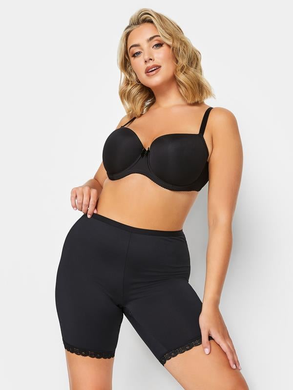YOURS Curve Black Lace Trim Anti Chafing High Waisted Shorts