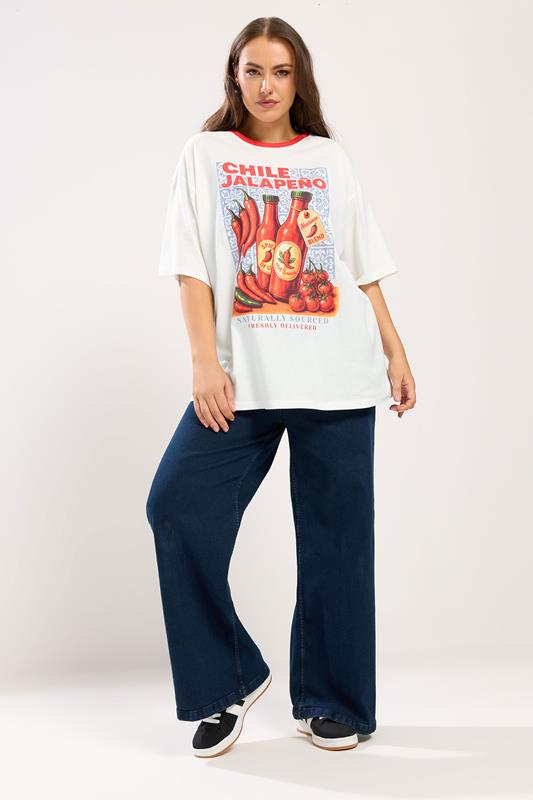 YOURS Plus Size Ivory White 'Chile Jalapeno' Relaxed T-Shirt | Yours Clothing 1