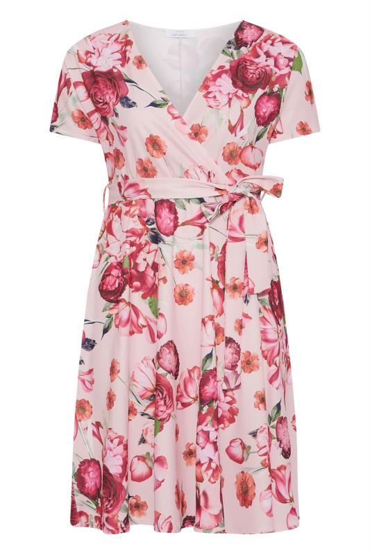 YOURS LONDON Plus Size Pink Floral Print Wrap Midi Dress | Yours Clothing 2