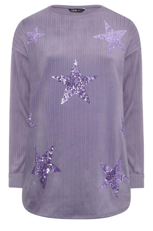YOURS LUXURY Curve Purple Star Sequin Sweatshirt | Yours Clothing 5