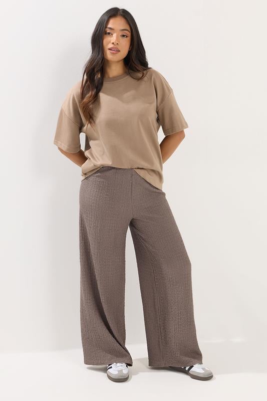 PixieGirl Petite Light Brown Textured Wide Leg Trousers
