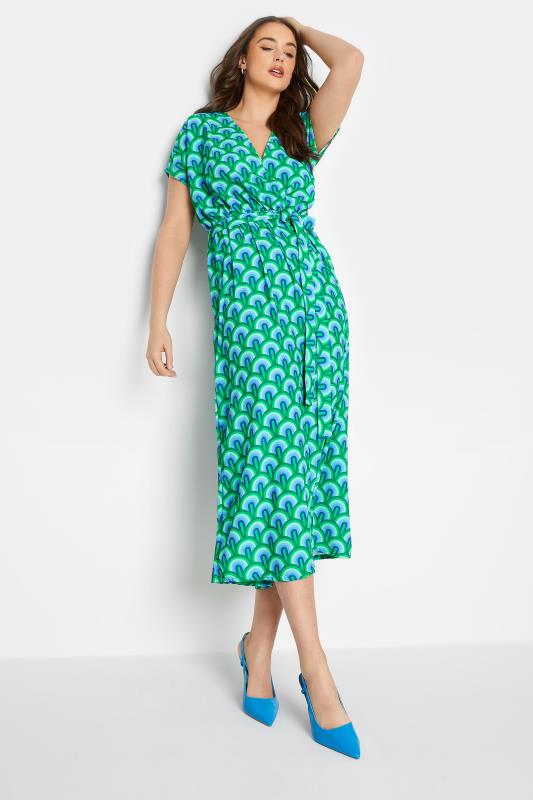 Tall  LTS Tall Green Geometric Print Midi Wrap Dress