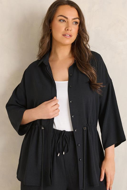 EVANS Curve Black Collared Shacket