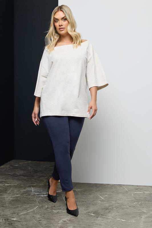 Plus Size Navy Blue Stretch Tapered Trousers | Yours Clothing 1