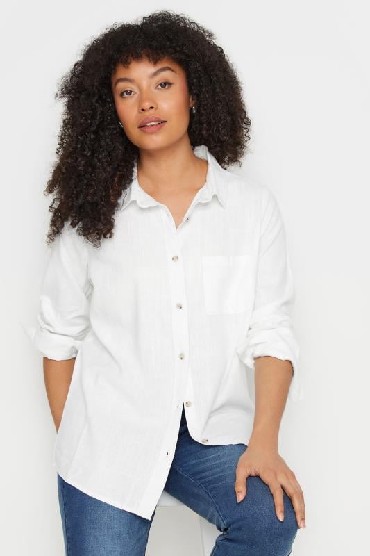Women's  M&Co White Linen Long Sleeve Shirt