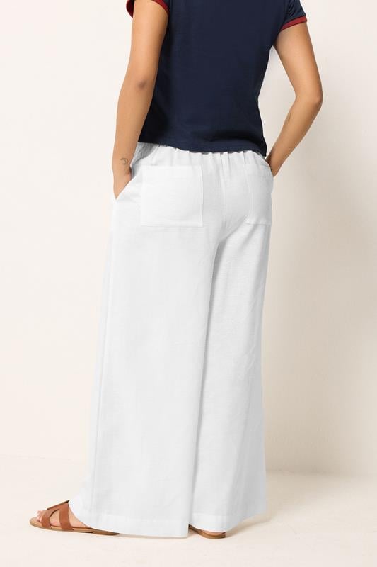 PixieGirl Petite Women's White Button Linen Wide Leg Trousers | PixieGirl 2