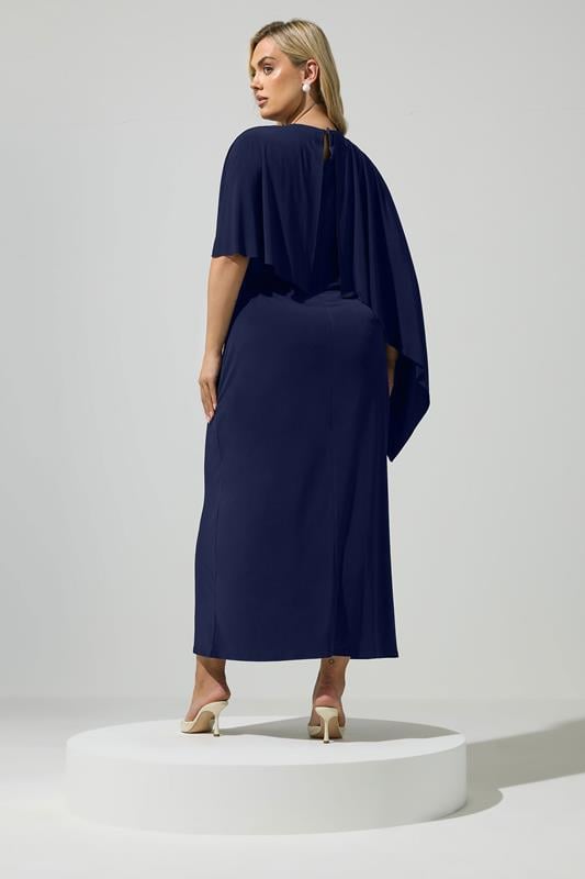 YOURS LONDON Plus Size Navy Blue Maxi Cape Dress | Yours Clothing 2