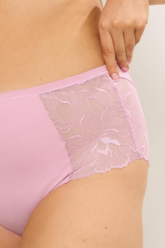 YOURS Plus Size Pink Microfibre Lace Full Briefs | Yours Clothing 4