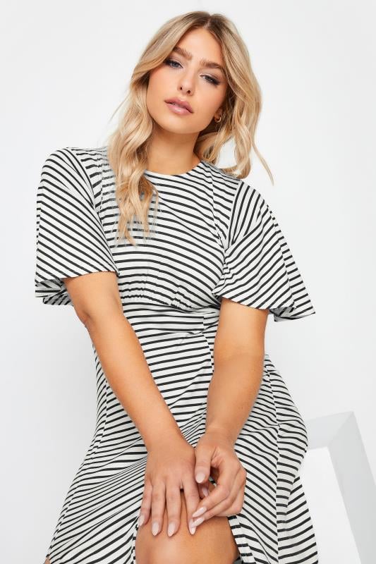 M&Co White Stripe Print Angel Sleeve Split Hem Midi Dress | M&Co 3