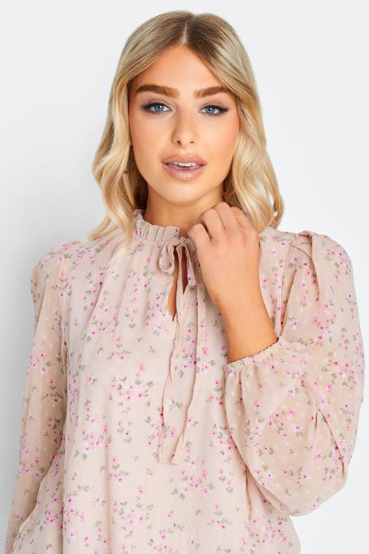 M&Co Pink Floral Print Tie Neck Blouse | M&Co 4