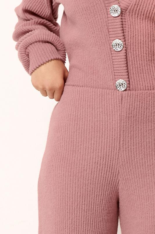 PixieGirl Petite Women's Pink Marl Ribbed Soft Touch Wide Leg Trousers | PixieGirl 4