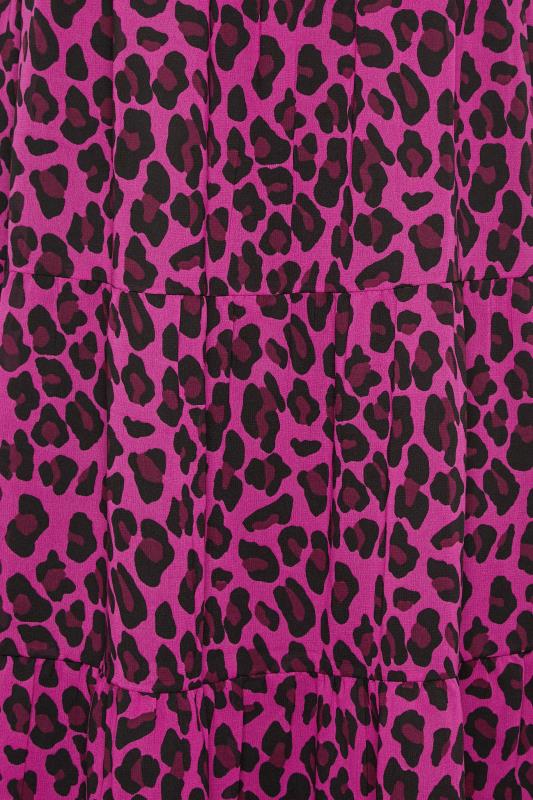 YOURS Curve Plus Size Hot Pink Leopard Print Midi Shirred Dress | Yours Clothing  5