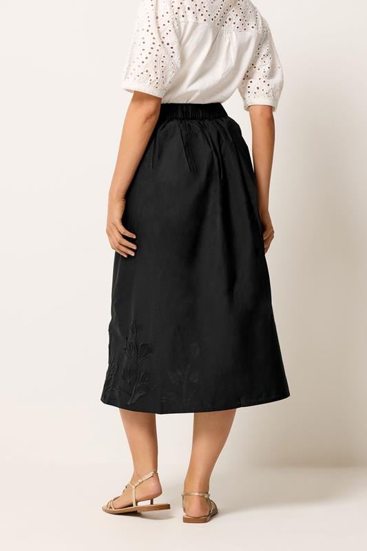 M&Co Black Floral Cutwork Detail Cotton Midi Skirt | M&Co 5