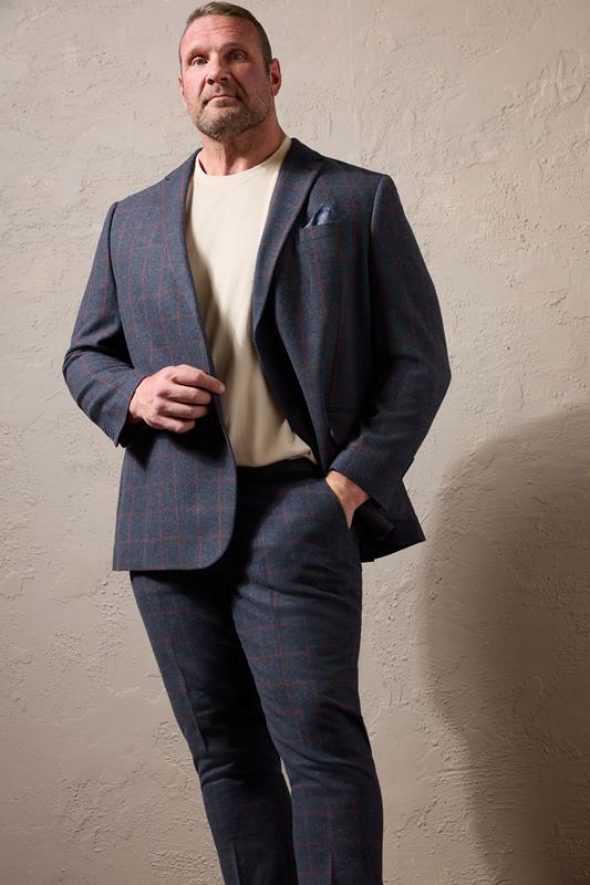 BadRhino Tailoring Big & Tall Blue & Red Checked Suit Jacket | BadRhino 4