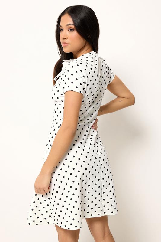 PixieGirl Petite Women's White Polka Dot Tie Detail Mini Dress | PixieGirl 2