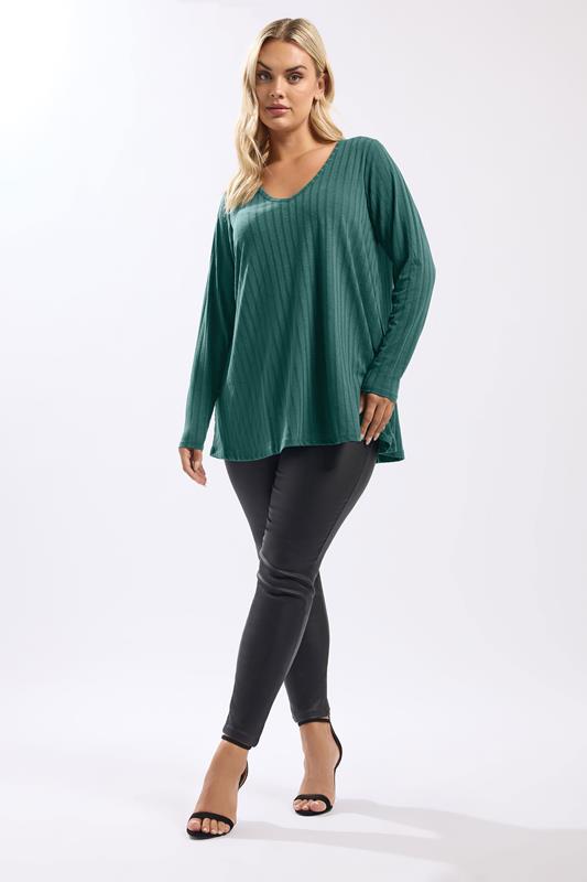 YOURS Plus Size Teal Blue Ribbed Swing T-Shirt | Yours Clothing 1