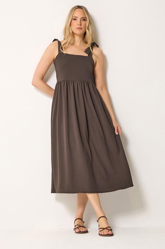 LTS Tall Chocolate Brown Tie Detail Midi Sundress