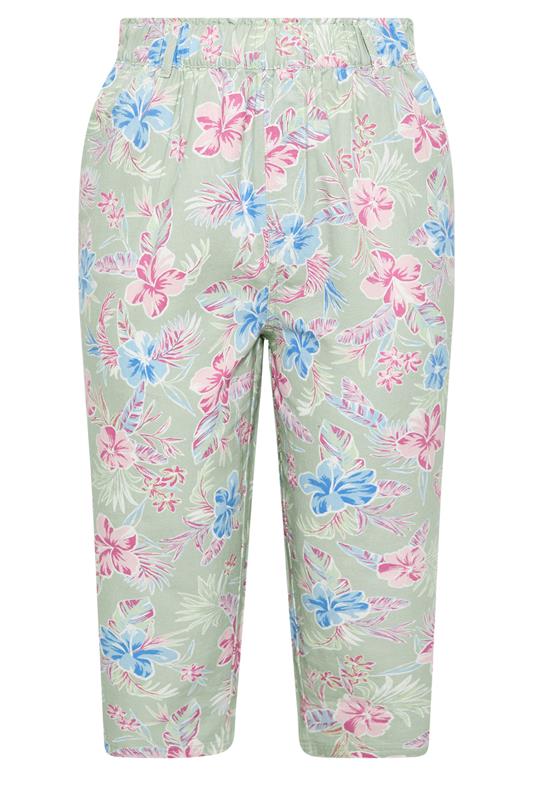 YOURS Plus Size Sage Green Tropical Cropped Trousers | Yours Clothing 5